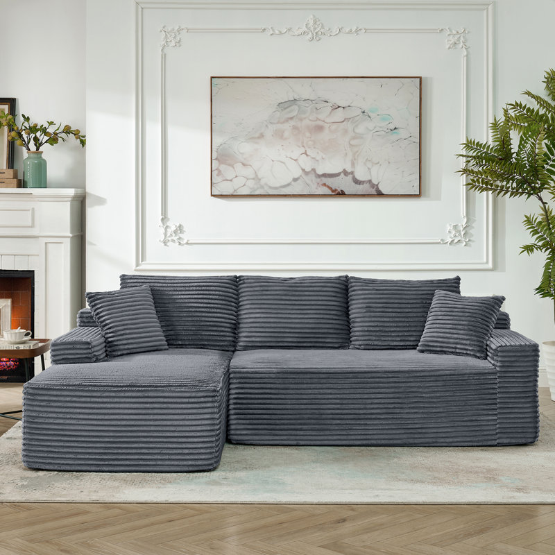 Canapé modulaire désossé en velours côtelé avec méridienne réversible sans assemblage, Velours côtelé gris
