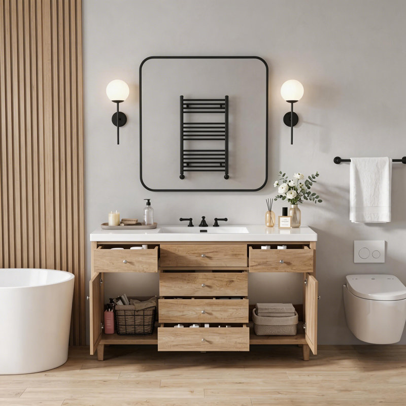 Ensemble de meuble-lavabo simple 60,1 po Ravo, Natural Pine