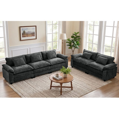 2 Piece Modular Sectional Sofa Sets, Deep Seats Living Room Couch Set With Oversized 120" Sofa And 86" Loveseat