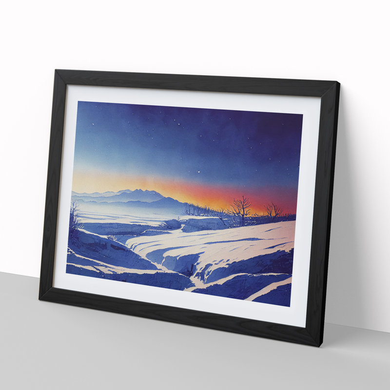 XH1022-10237X Winter Landscape Sunset Vol.3 - Single Picture Frame Painting, Black Framed, 46cm H x 64cm W x 2cm D