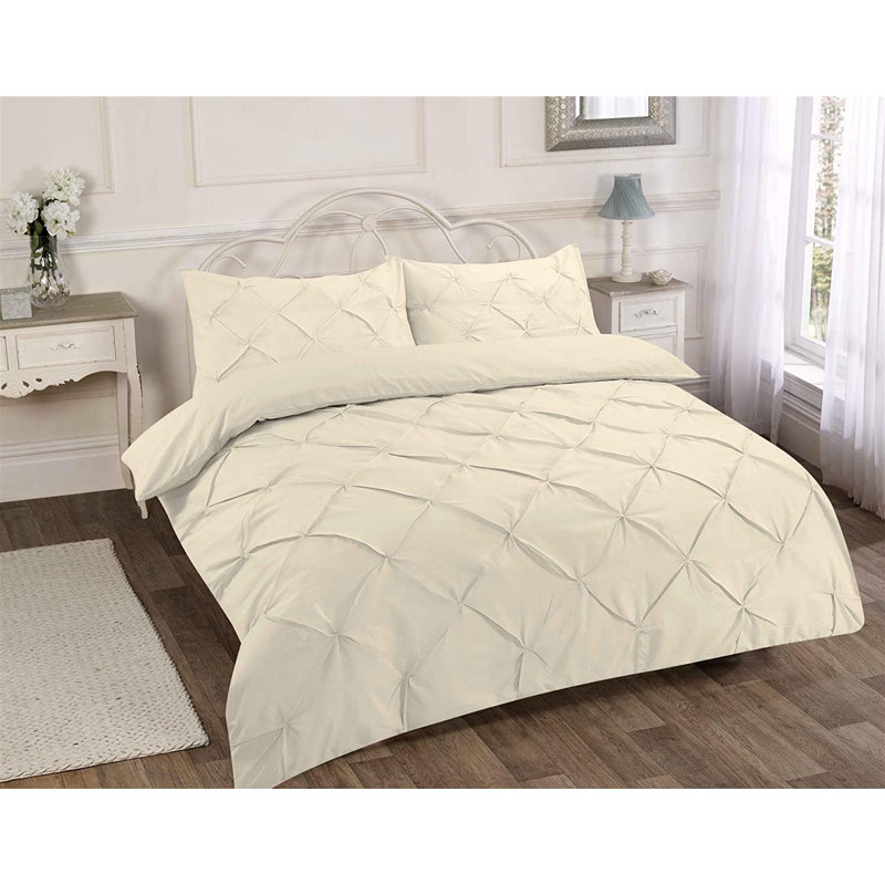 Reginia Cotton Blend Solid Colour Duvet Cover Set with Pillowcases Included, Super King - 2 Standard Pillowcases, Cream