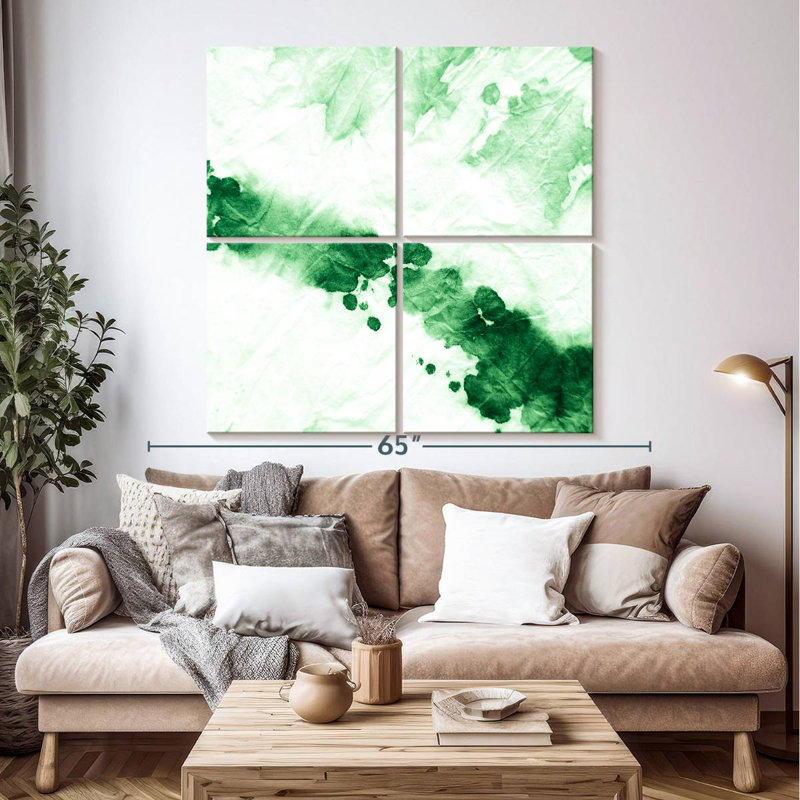 Vert et blanc abstrait, H 50 po x l 50 po