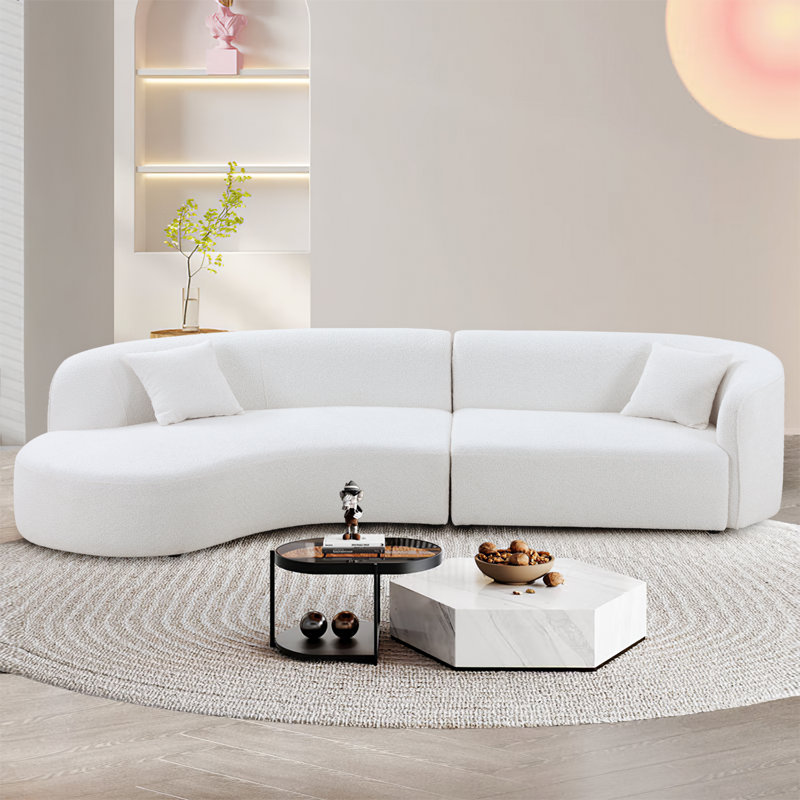 Upholstered 126.37 " Sofa & Chaise, White 100% Polyester