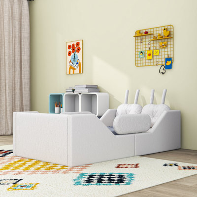 Twin Upholstered Platform Bed with Cushion and Side Rails