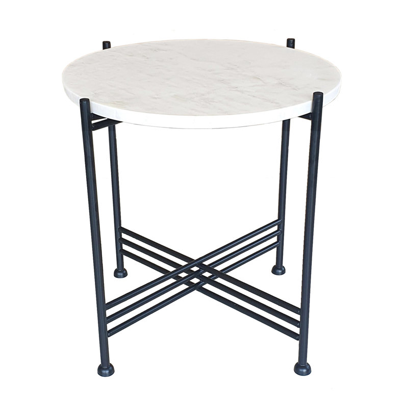 Argus 16" White Marble and Metal Round Accent Table