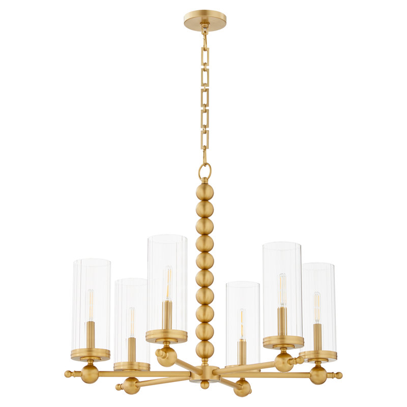 Lustre en verre 6 lumières LEE Boulevard, Aged Brass