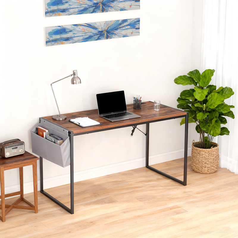 Parinita Study Desk – Sleek & Stylish Workstation for Small Spaces, 30" H x 47.2" W x 18.9" D, Rustic Brown/Black