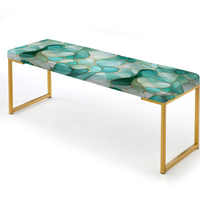 Seagrass Mosaic Emerald Coastal Pattern - Abstract Upholstered Gold Bench
