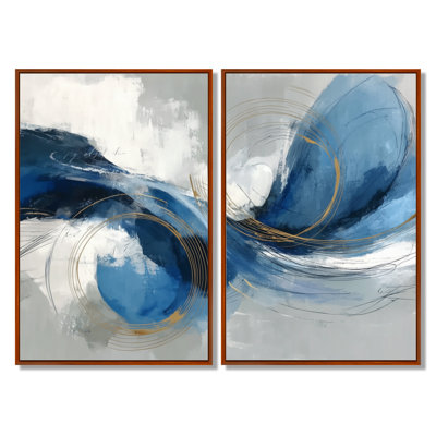 Abstrait tourbillon dans des tons bleus et blancs - art mural, art mural, impression sur toile bleu minimaliste 2 pièces