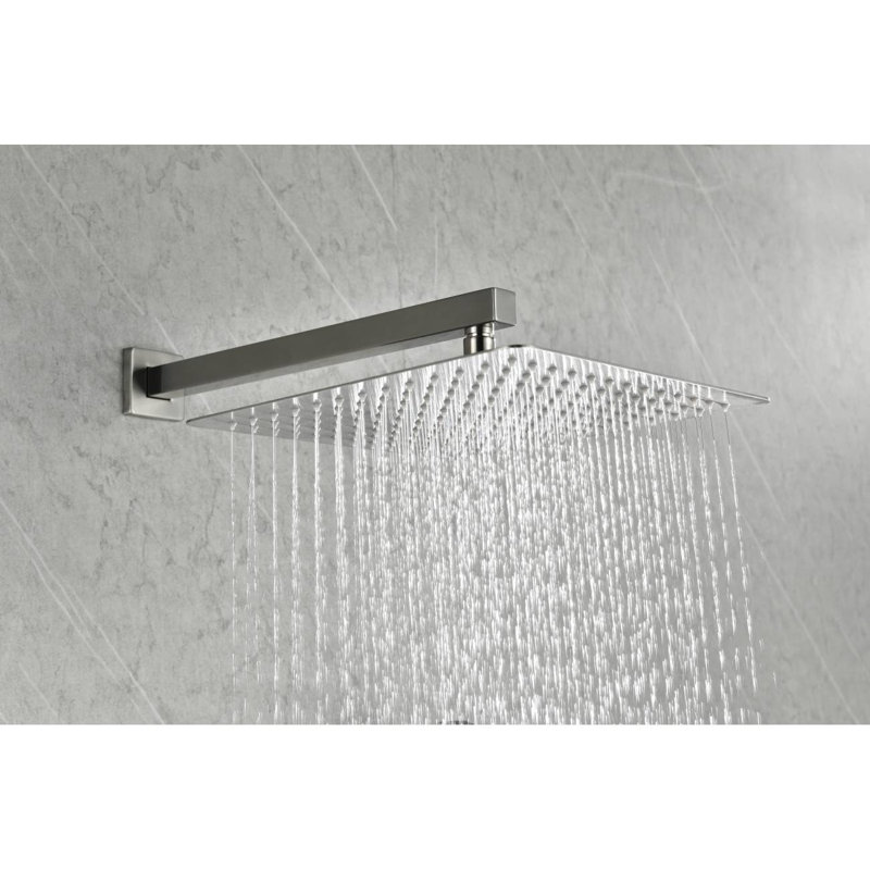 12" Wall Mount Rainfall Square Shower Head, Brushed Nickel