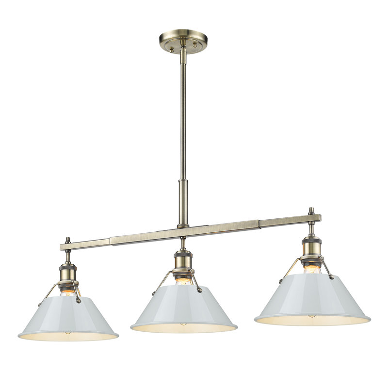 Luminaire suspendu linéaire à 3 lumières pour îlot de cuisine Weatherford, Bleu sombre, Aged Brass