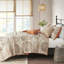 Courtepointe orange très grand / très grand - imprimé floral moderne avec médaillons, tissu doux, 1 taie décorative et 2 coussins décoratifs, 6 coussins réversibles brodés, lavable à la machine-117361763-117361762