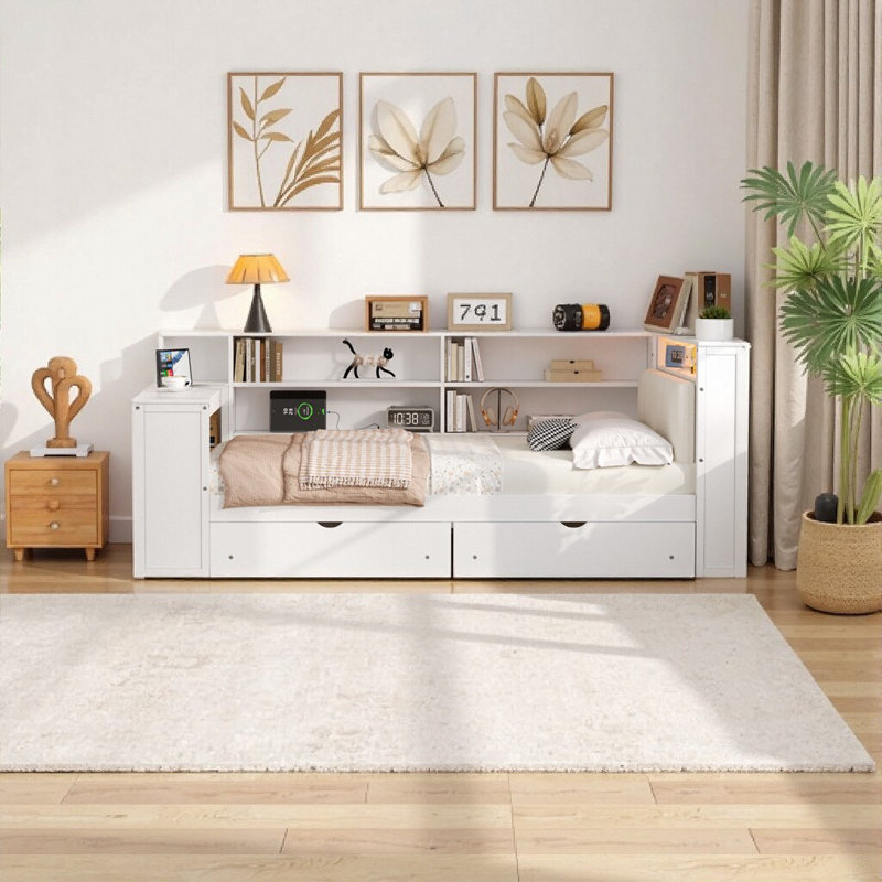 Lit plateforme intelligent - Lit de rangement multifonctionnel avec station de charge, tête de lit à DEL et bureau coulissant?
