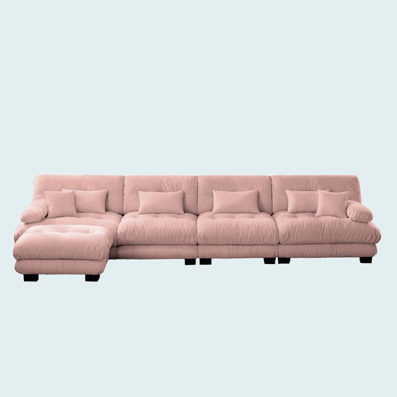 Canapé 2 places avec repose-pieds Chenille, Rose, H 35,4 po x l 173,2 po x P 36 po