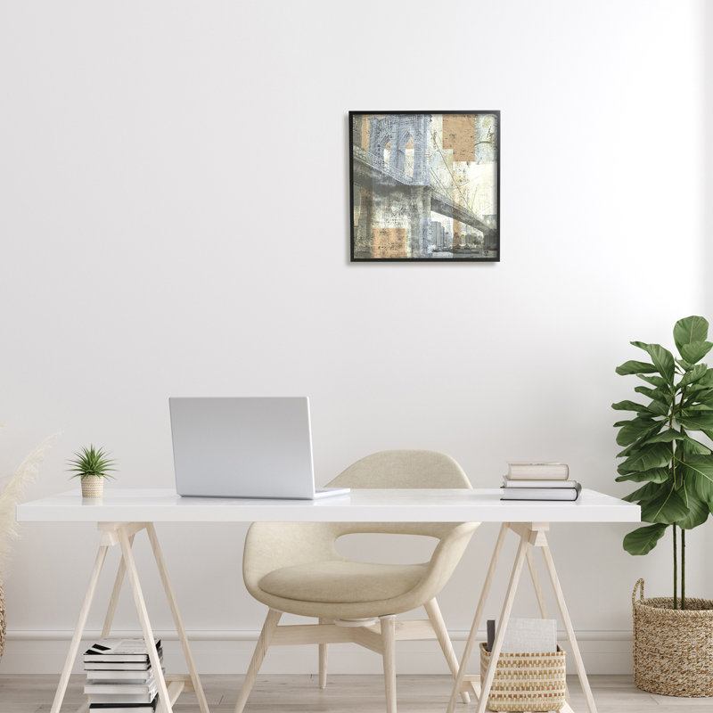 «Abstract Collage Cityscape Arched Bridge Water Boat» par Katrina Craven - impression, H 17 po x l 17 po x P 1,5 po