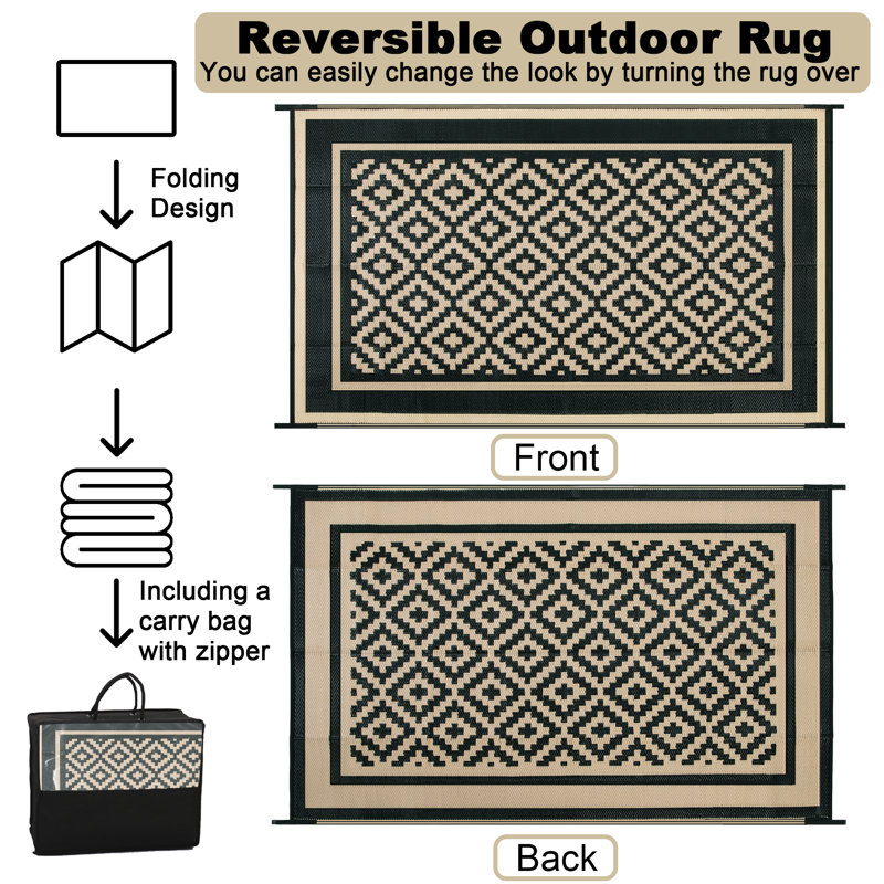 Waterproof Outdoor Rug & Picnic Mat, Reversible Geometric Camping Rug, Washable Non-Slip Mat for Patio, Beach, Garden and RV