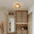 Luminora Handwoven Rattan Boho Glass Flush Mount Ceiling Light