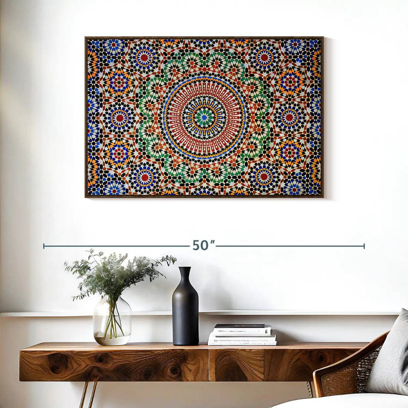 Traditional Moroccan Mosaic, 37" X 25", Floating Frame Walnut