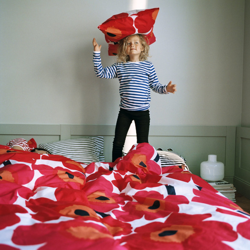 Marimekko Unikko Red Cotton Floral Queen Duvet Cover Set