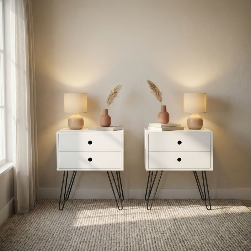 Pair of Irmtraud Premium 2 Drawer Bedside Tables - Set of 2 Stylish Pair of Nightstands, White