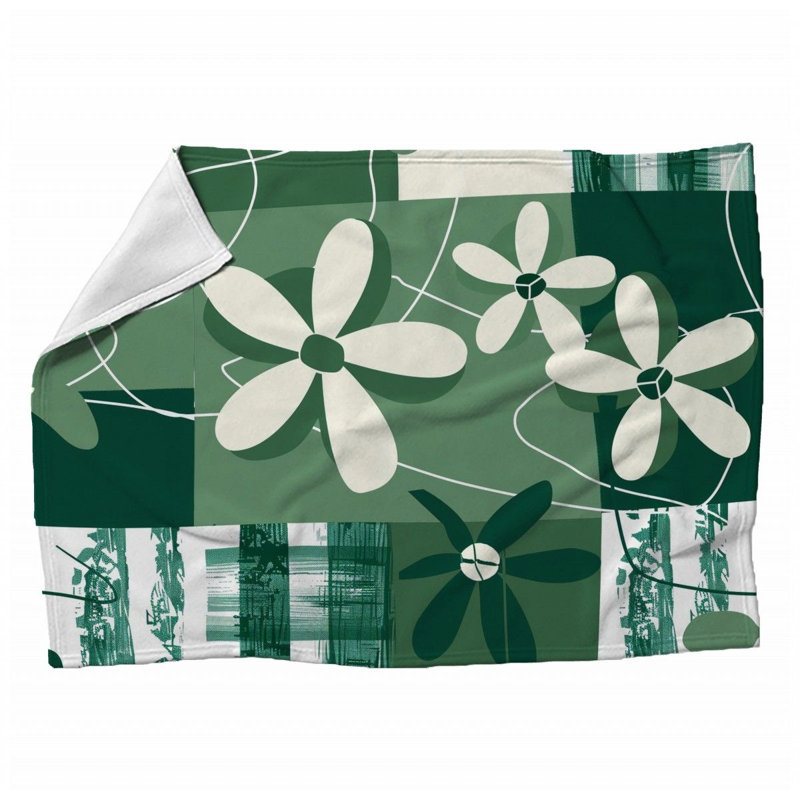 Modern Florals Machine Printed Throw Blanket, Queen