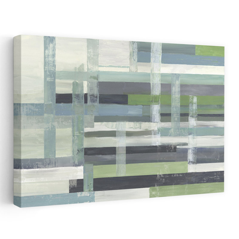 Motif géométrique abstrait à carreaux vert, H 32 po x l 48 po