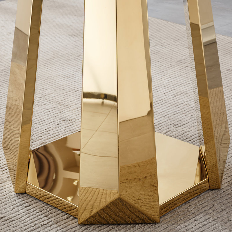 Table de salle à manger sophistiquée en marbre à texture moderne avec base en acier inoxydable pour une utilisation polyvalente dans la salle à manger