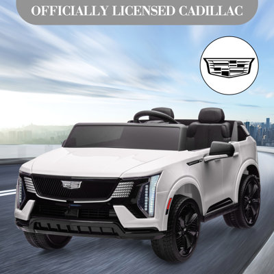 24V Licenced Cadillac 2-Seater Kids Ride-On Car in White with Remote Control | 2x65W Motors, Spring Suspension, LED Lights & Music – Christmas Gift for Boys & Girls