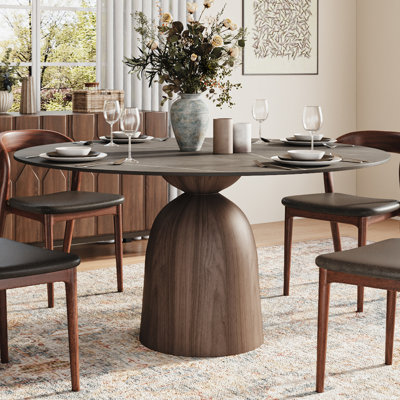 Gray Farmhouse Pedestal Louree Round Kitchen Table
