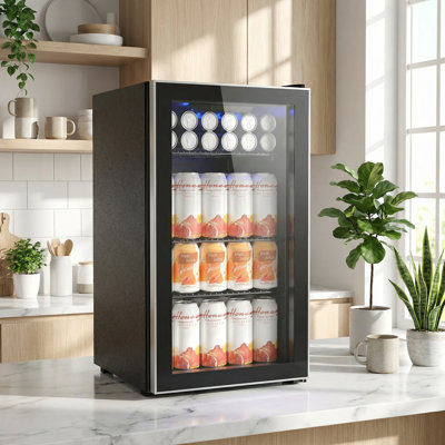 17.32'' W 3.2 Cu.ft Beverage Refrigerator, Holds 130 Cans or 20 Bottles, Stainless Steel Frame, Touch Control, 32-61, <38dB on Fridge.com