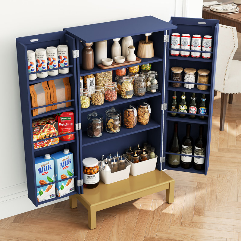 Gints 45" Kitchen Pantry Storage Cabinet with Adjustable Shelves Large Storage Space for Kitchen, Blue
