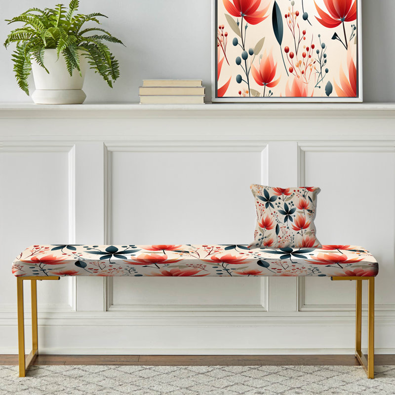 Élégant motif floral rouge III - banc rembourré floral doré