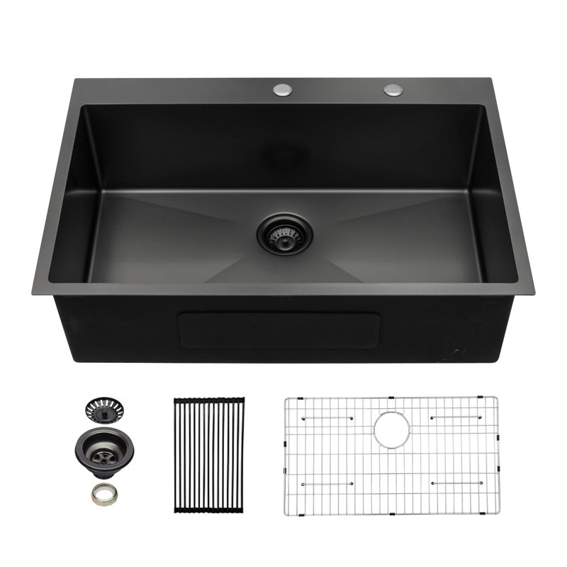 28" Gunmetal Black Stainless Steel Single Bowl Drop-In Kitchen Sink