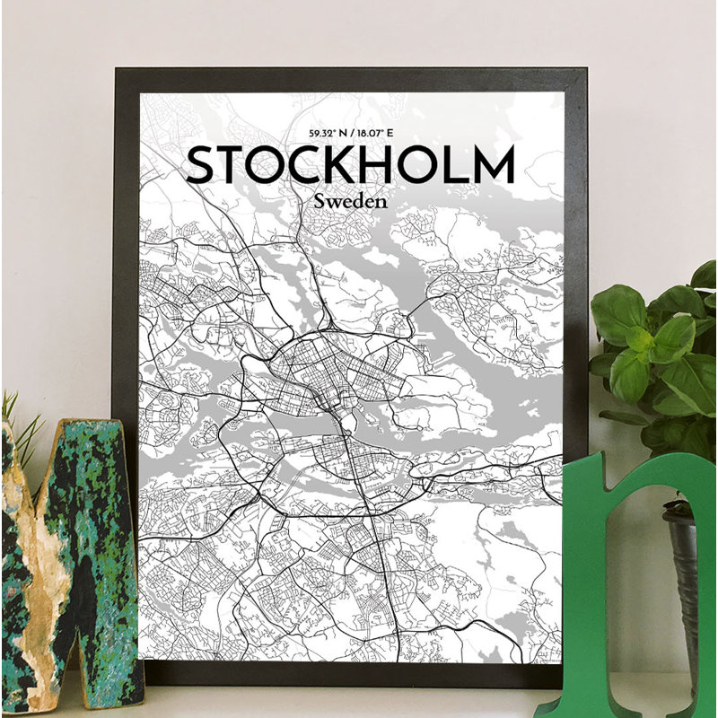 Stockholm City Map 1 Piece Wall Art, 50.8cm H x 40.6cm W x 0.13cm D