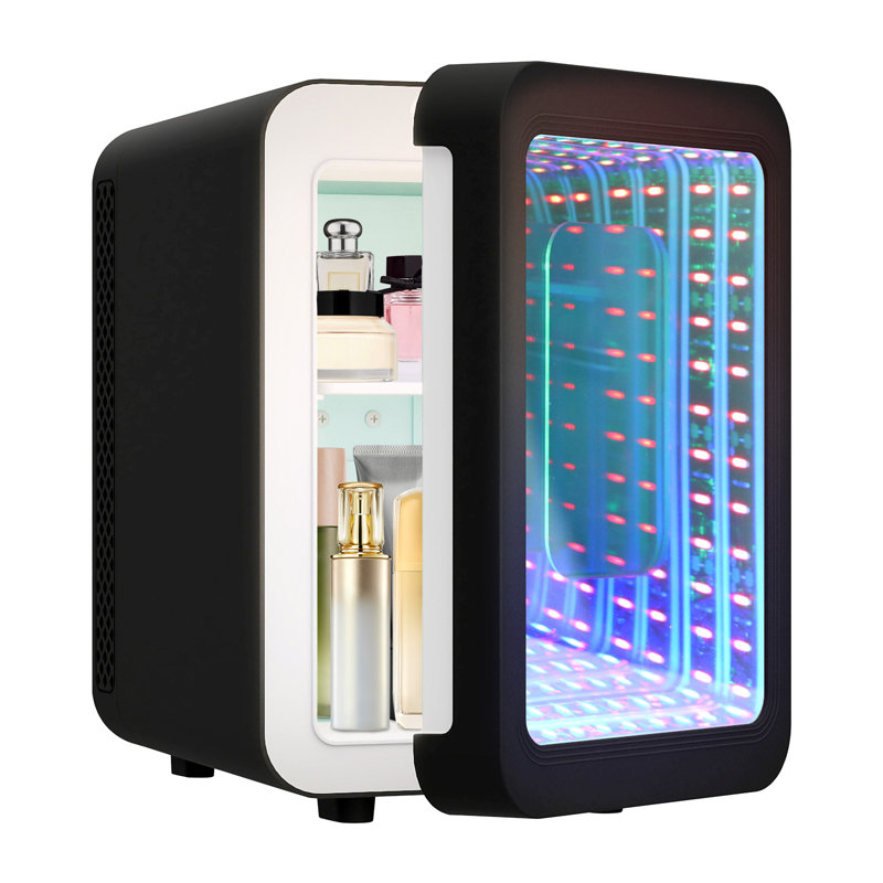 PULUOMIS Mini Fridge 4m³ L Mini Fridge with Freezer, White/Black