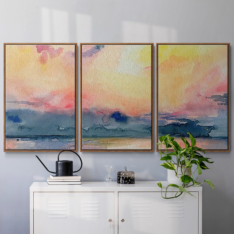 Prism Seascape III - Toile encadrée multi-pièces, H 36 po x l 75 po x P 2 po, Noyer