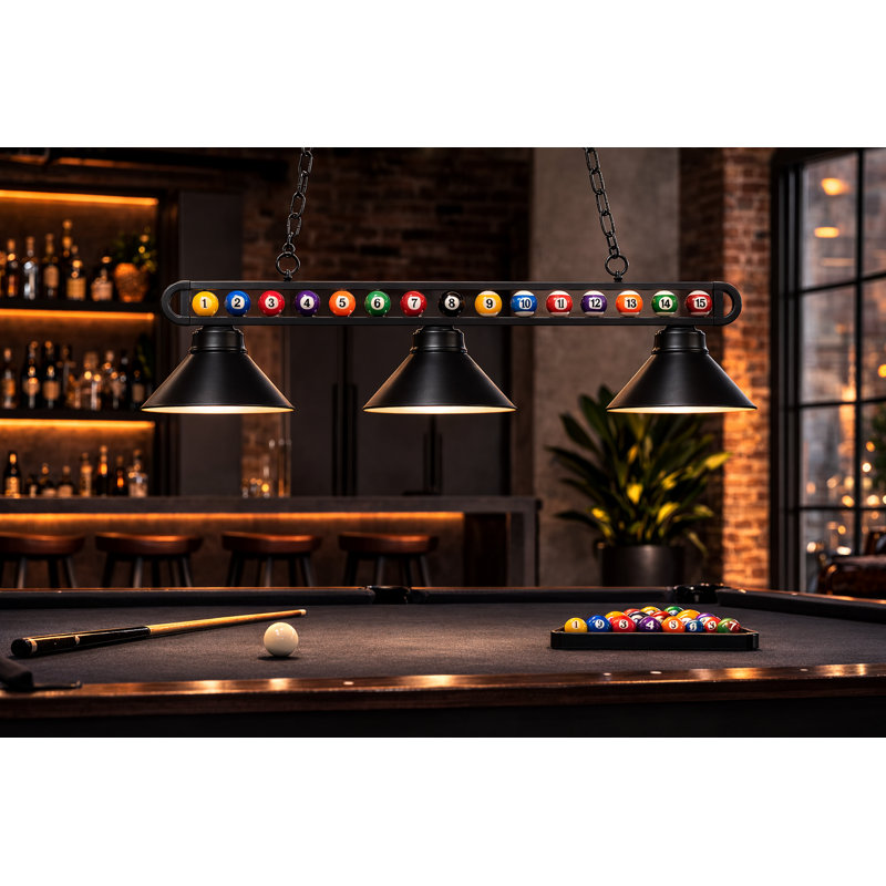 Luminaire suspendu pour table de billard Brough 3, Noir mat/noir mat