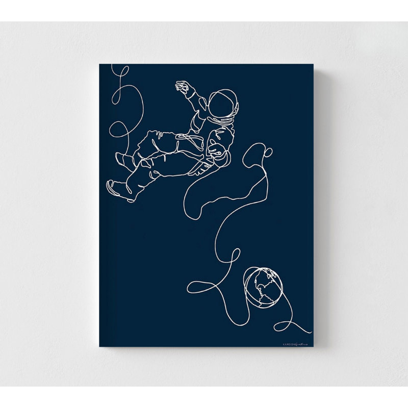 Bleu marine, œuvre d'art de l'astronaute blanc, silhouette de l'astronaute blanc, dessin de l'école primaire, décor de chambre de bébé bleu foncé