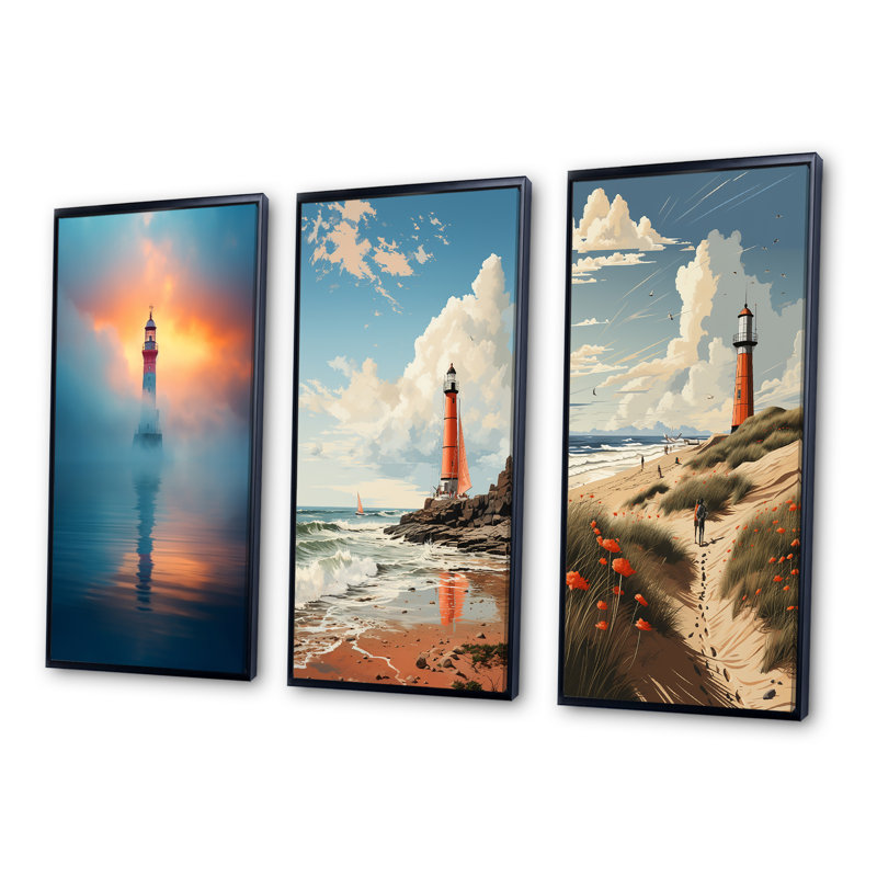 Serene Layer in Sunset Mist - ensemble de 3 reproductions, Cadre flottant noir, H 40 po x l 60 po