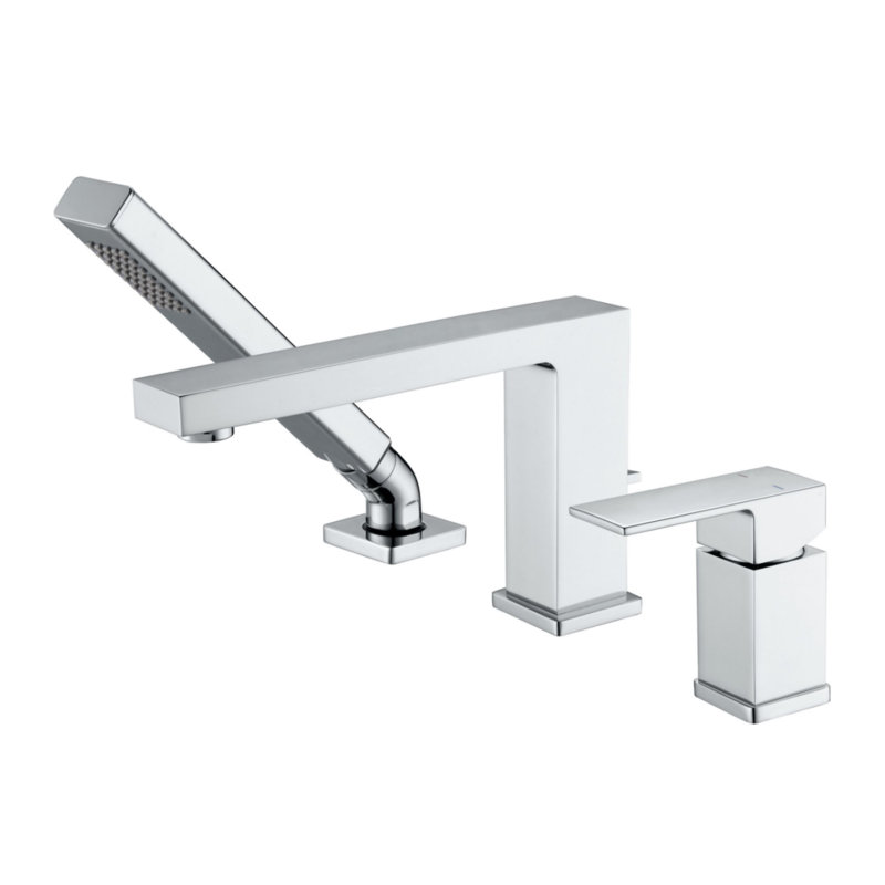 Rift Collection Two-Handle Deck-Mount 8.0 gpm Roman Tub Faucet with Pull-Out Hand Shower & Rough-In Valve - Chrome Polished