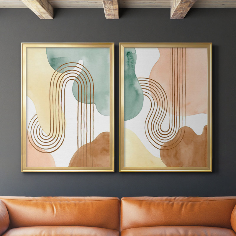" Spring Shapes I " 2 - Pieces, 42.5" H x 61" W x 2.5" D, Gold