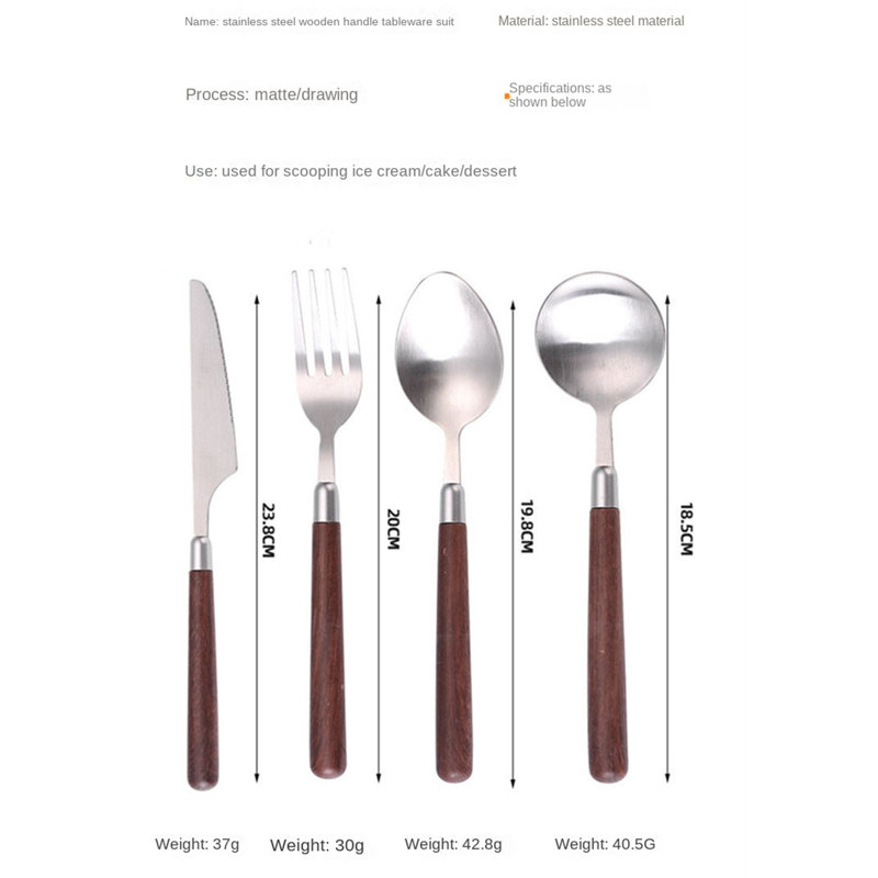 Stainless Steel Flatware Set With Walnut Wood-Inspired Handles - Knives, Forks, Spoons For Dining