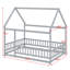 Lit double surbaissé pleine grandeur, lit de plancher à thème chalet avec structure de toit-292340851