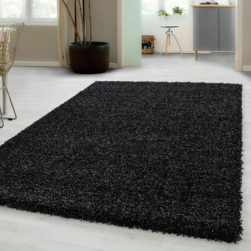 Verona Thick Black Shaggy Area Rug – Soft Pile, Non-Slip, Durable Polypropylene Carpet for Living Room, Bedroom & Hallway
