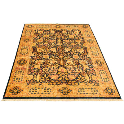 Tapis décoratif en laine noué à la main de conception unique en laine 18/20 bleu marine foncé 6 pi 1 po x 8 pi 10 po noué à la main new age