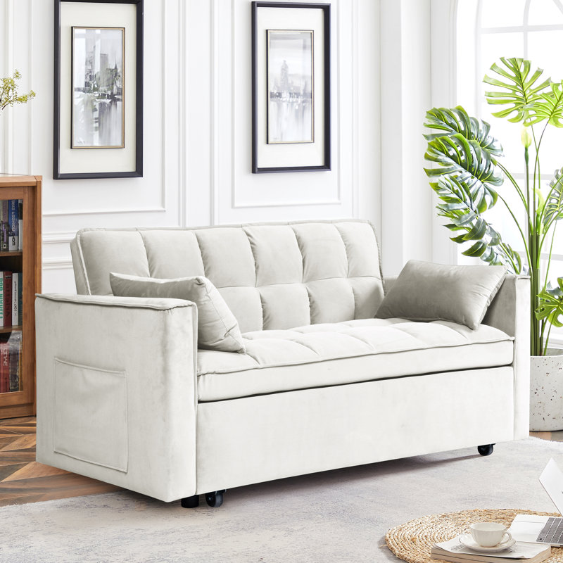Canapé-lit convertible 3-en-1 53 po Modern Velvet, Beige, Mousse
