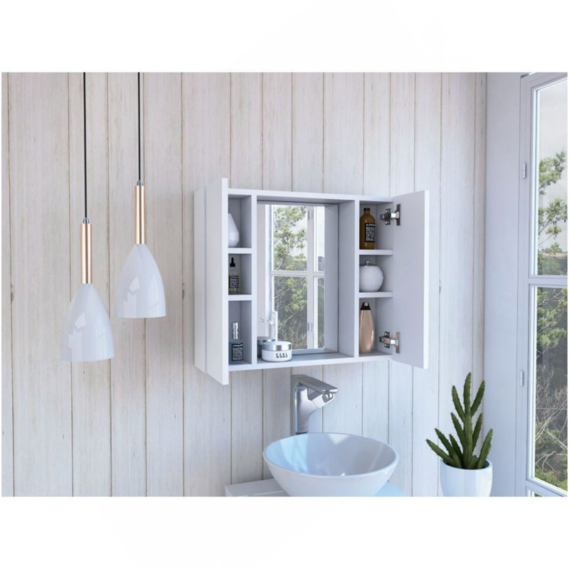 Armoire à pharmacie houblon, double porte, miroir, une tablette extérieure, finition blanche, Blanc