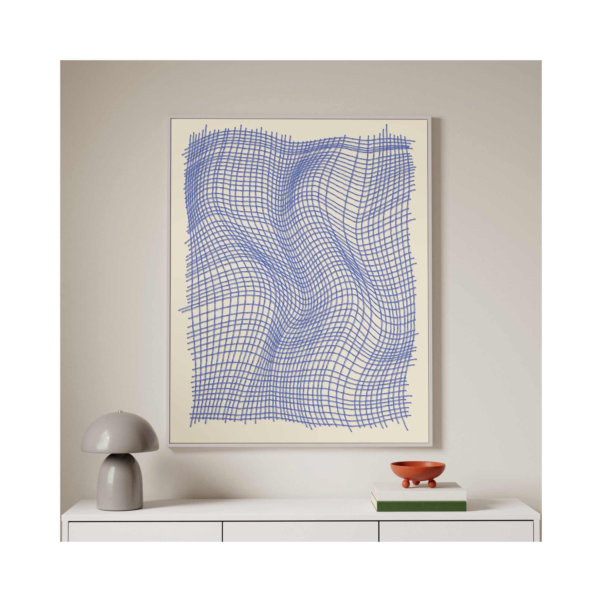 Netting 3 by Jacques Pilon, 50" H x 40" W x 1.25" D, White Single Structure Framed Canvas