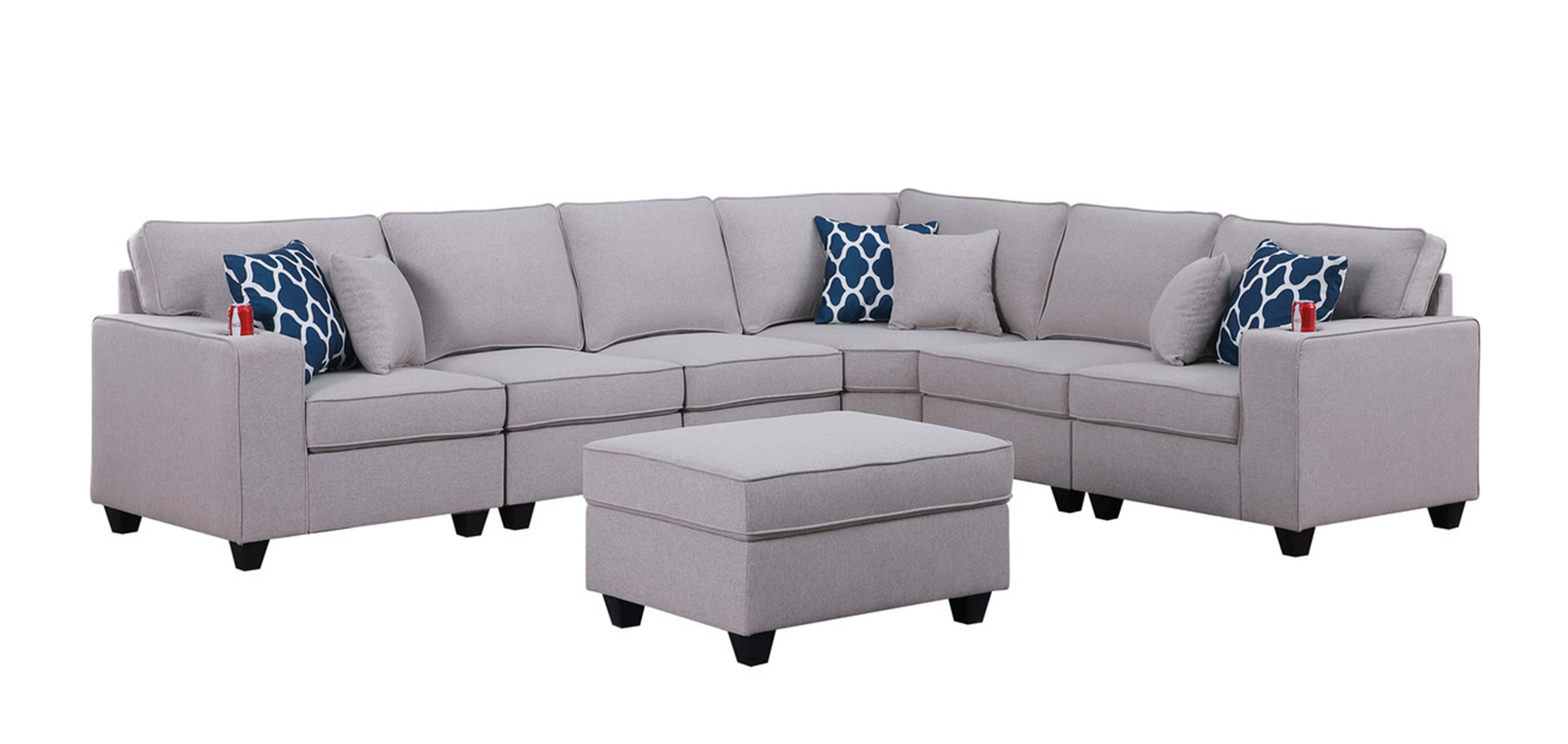 Latitude Run® Cooper 125" Linen 7Pc Reversible L-Shape Sectionals Sofa ...