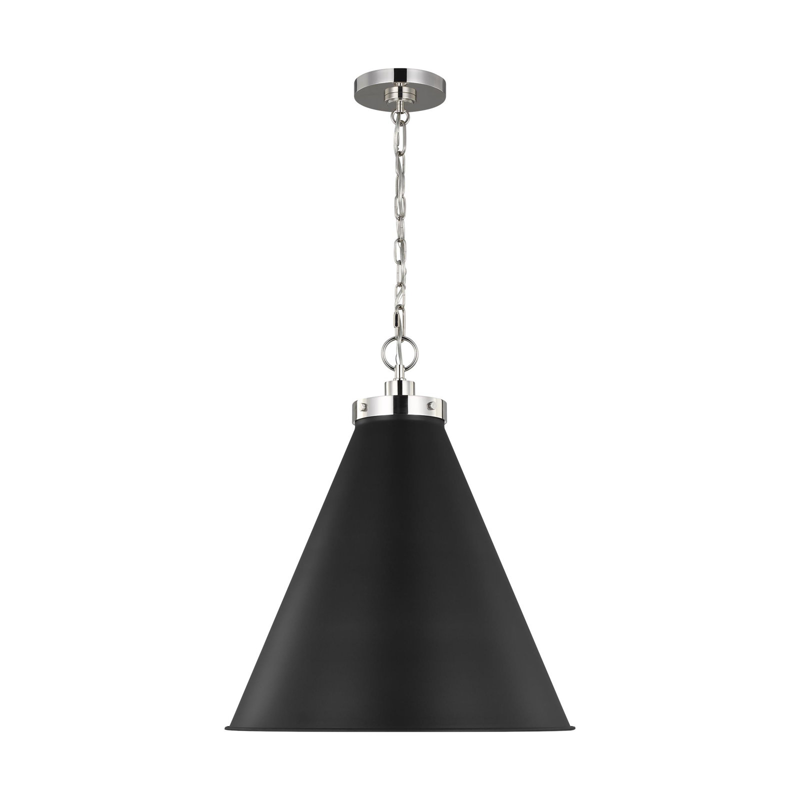 Arnell Single Light Metal Dimmable Pendant, Midnight Black, Polished Nickel, 22.625" H x 19.5" W x 19.5" D